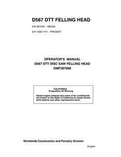 John Deere D567 DTT Disc Saw Felling head Operator's manual OMF287668 — actual manual cover