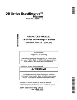 John Deere DB Series ExactEmerge Planter Operator's Manual OMA104200 — actual manual cover