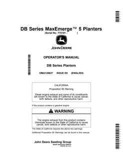 John Deere DB Series MaxEmerge 5 Planters Planter Operator manual OMA120637 — actual manual cover