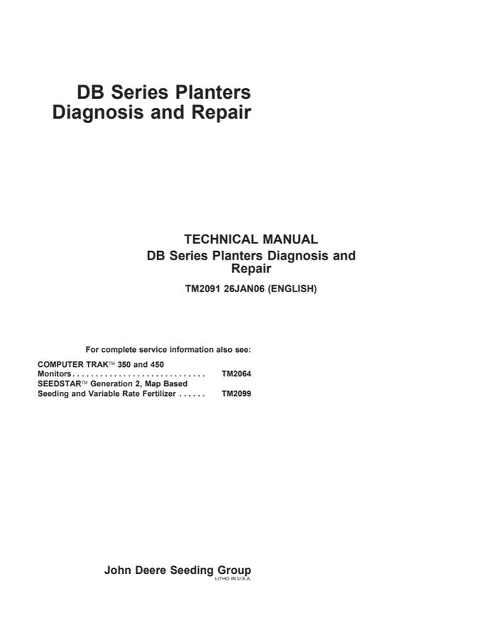 John Deere DB Series Planter Diagnosis and Repair Technical Manual TM2091 — actual manual cover