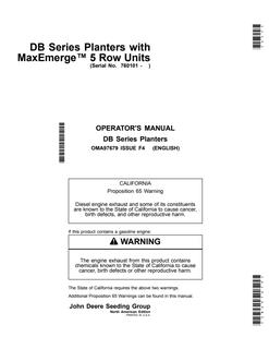 John Deere DB Series with MaxEmerge 5 Row Units Planter Operator's manual OMA97679 — actual manual cover