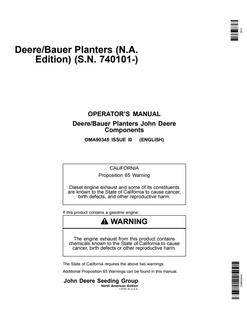 John Deere Deere/Bauer planters Planter components Operator manual OMA90345 — actual manual cover