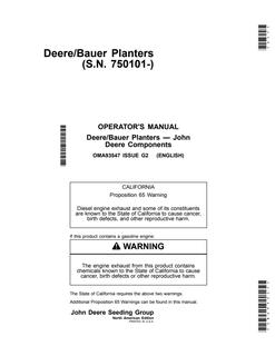John Deere Deere/Bauer planters Planter components Operator manual OMA93547 — actual manual cover