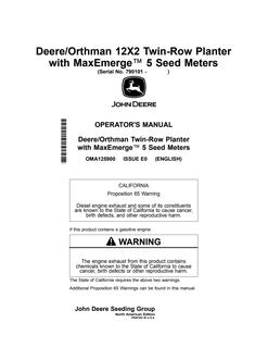 John Deere Deere/Orthman 12x2 Twin-row planter Operator Manual OMA125900 — actual manual cover