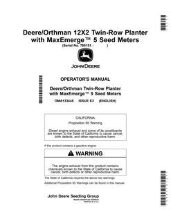 John Deere Deere/Orthman 12x2 Twin-row planter Operator Manual OMA133445 — actual manual cover