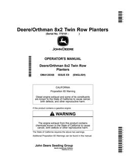 John Deere Deere/Orthman 8x2 Twin-row planter Operator Manual OMA120358 — actual manual cover