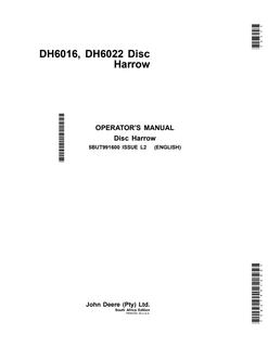 John Deere DH6016, DH6022 Disc harrow Operator manual 5BUT991600 — actual manual cover