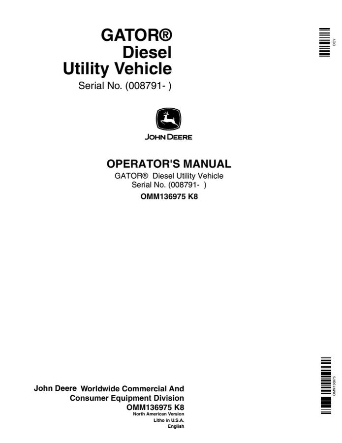 John Deere Diesel Gator Utility vehicle Operator's manual OMM136975 — actual manual cover