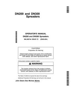 John Deere DN200 and DN300 Spreader Operator manual 5NL309744 — actual manual cover