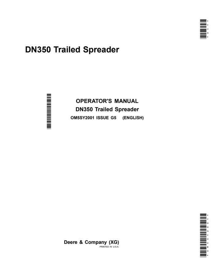 John Deere DN350 Spreader Operator manual OM5SY2001 — actual manual cover