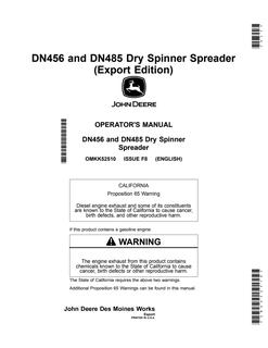John Deere DN456, DN485 Dry spinner spreader Operator's manual OMKK52510 — actual manual cover
