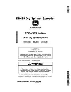 John Deere DN495 Dry spinner spreader Operator manual OMKK62968 — actual manual cover