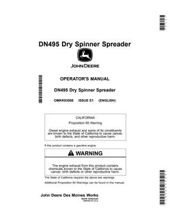 John Deere DN495 Dry spinner spreader Operator manual OMKK83008 — actual manual cover
