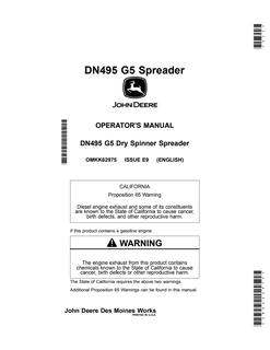 John Deere DN495 G5 Dry spinner spreader Operator manual OMKK62975 — actual manual cover