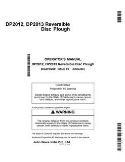 John Deere DP2012; DP2013 Disc plough Operator manual 5KADP0M001 — actual manual cover