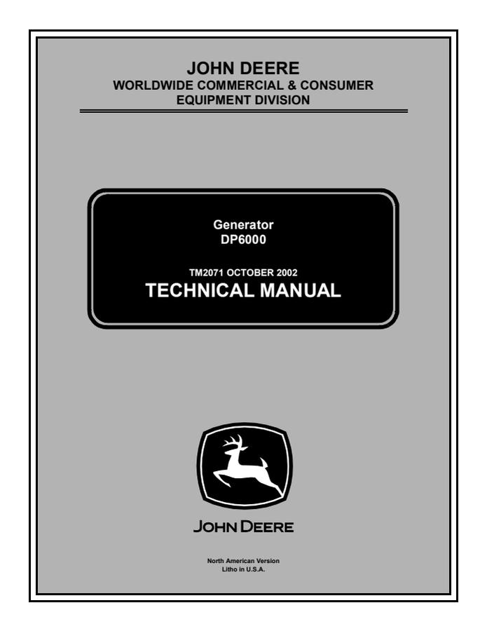 John Deere DP6000 Generator Technical manual TM2071 — actual manual cover