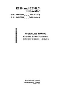 John Deere E210; E210LC Excavator Operator manual OMT358611X19 — actual manual cover