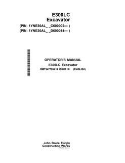 John Deere E300LC Excavator Operator manual OMT347755X19 — actual manual cover