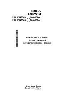 John Deere E300LC Excavator Operator manual OMT400978X019 — actual manual cover