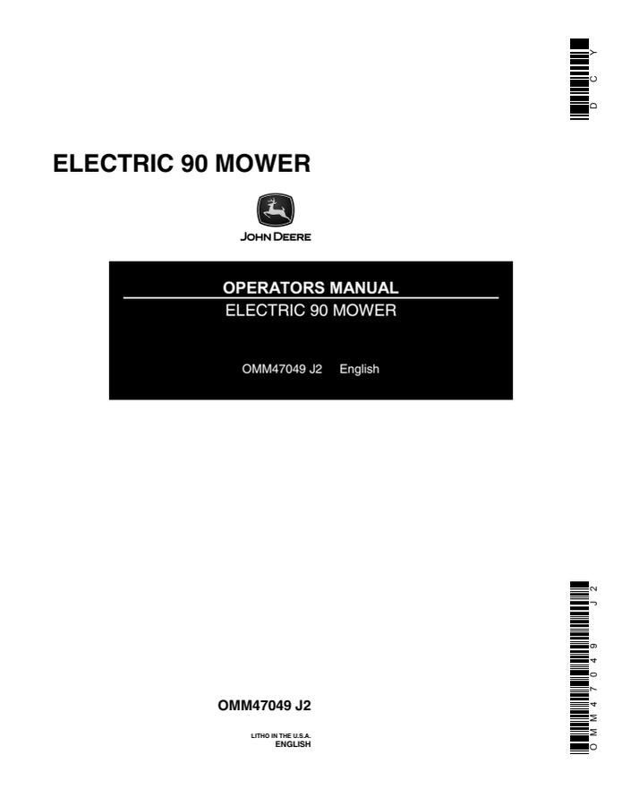 John Deere Electric 90 Mower Operator manual OMM47049 — actual manual cover