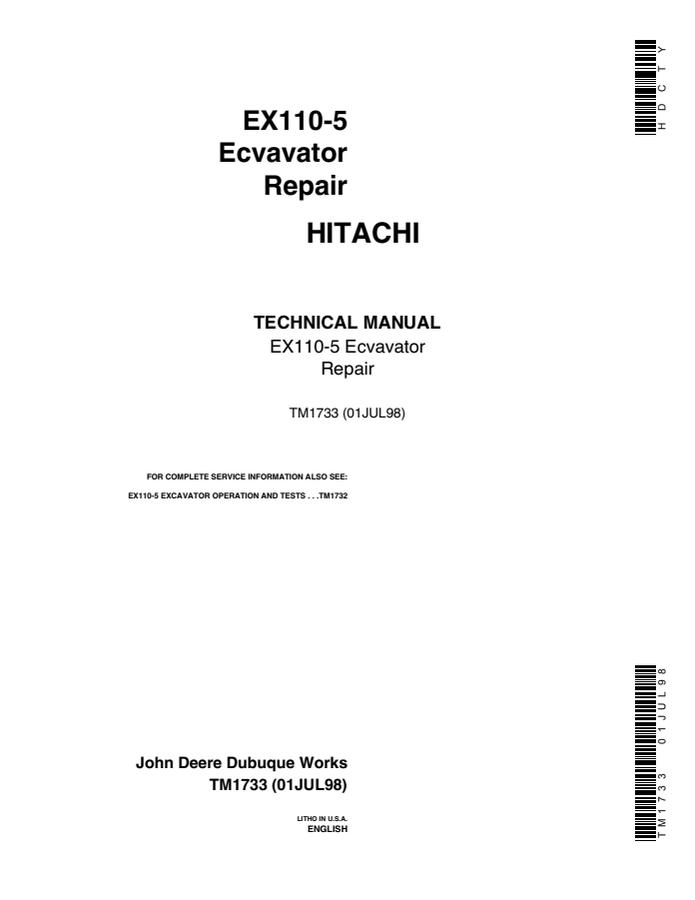 John Deere EX110-5 Excavator Repair technical manual TM1733 — actual manual cover
