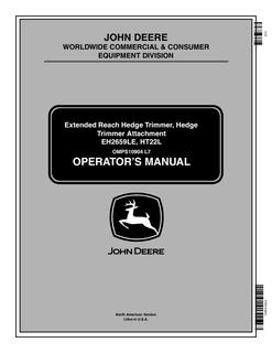 John Deere Extended Reach Hedge Trimmer; EH2659LE; HT22L Hedge trimmer Operator's manual OMPS10904 — actual manual cover