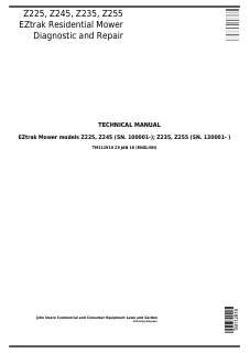 John Deere EZtrak Z225, Z245, Z235, Z255 Residential Mower Technical Manual TM112919 — actual manual cover