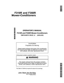 John Deere F310R; F350R Mower-conditioner Operator manual OMFH349576 — actual manual cover