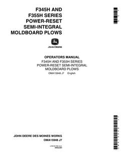 John Deere F345H; F355H Moldboard plow Operator manual OMA15948 — actual manual cover