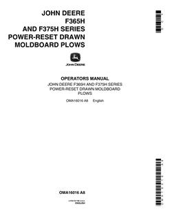 John Deere F365H; F375H Moldboard plow Operator manual OMA16016 — actual manual cover