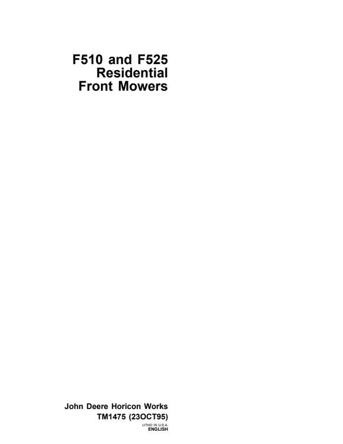 John Deere F510, F525 Front Mower Technical Manual TM1475 — actual manual cover