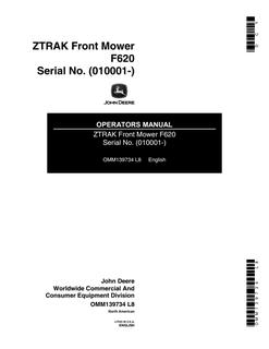 John Deere F620 ZTrak Front mower Operator manual OMM139734 — actual manual cover
