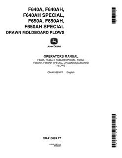 John Deere F640A; F640AH; F640AH Special; F650A; F650AH; F650AH Special Moldboard plow Operator manual OMA15889 — actual manual cover
