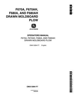 John Deere F670A; F670AH; F680A; F680AH Moldboard plow Operator manual OMA15894 — actual manual cover