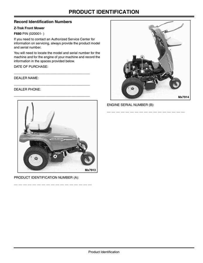 John Deere F680 Z-Trak Front mower Operator manual OMTCU14008 — actual manual cover