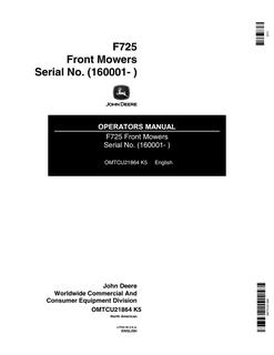 John Deere F725 Front mower Operator's manual OMTCU21864 — actual manual cover