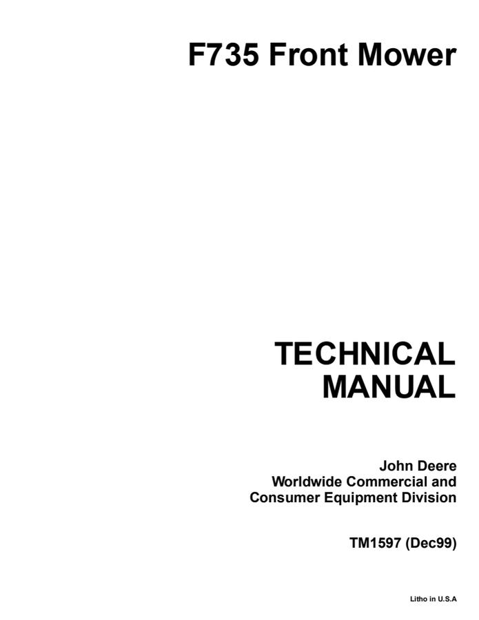 John Deere F735 Front mower Technical manual — actual manual cover