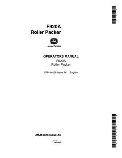 John Deere F920A Roller packer Operator manual OMA14826 — actual manual cover