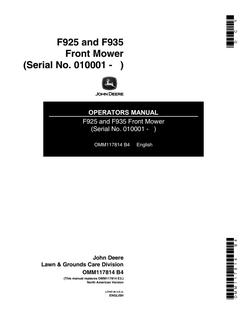 John Deere F925; F935 Front mower Operator manual OMM117814 — actual manual cover