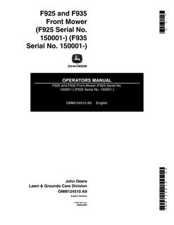 John Deere F925; F935 Front mower Operator manual OMM124510 — actual manual cover
