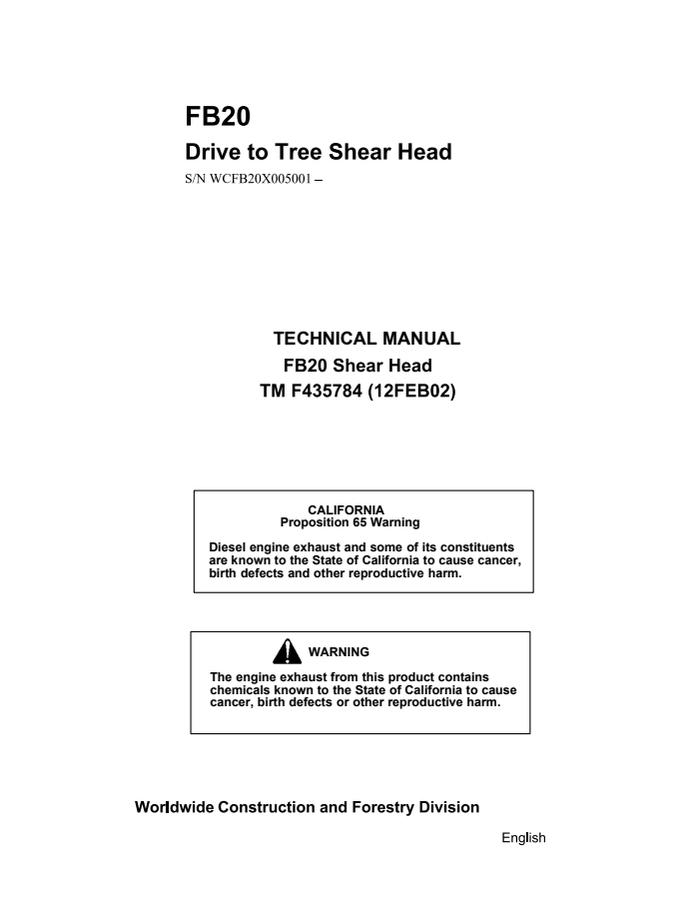 John Deere FB20 Felling head Technical manual TMF435784 — actual manual cover