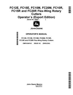 John Deere FC12E; FC15E; FC15M; FC20M; FC10R; FC15R; FC20R Rotary cutter Operator manual OMFH349141 — actual manual cover