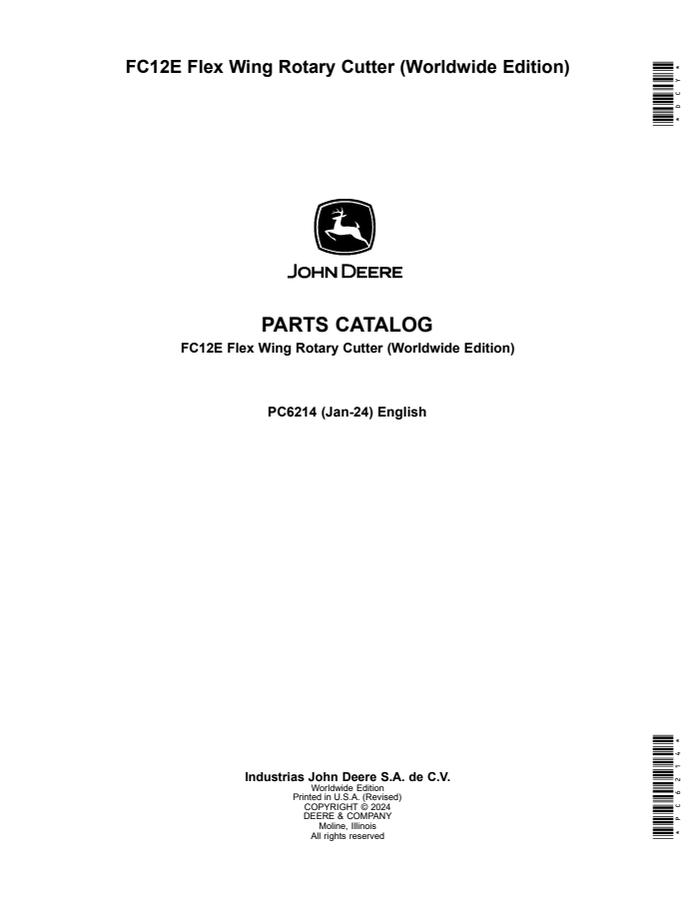 John Deere FC12E Flex Wing Rotary Cutter Rotary cutter Parts catalog PC6214 — actual manual cover