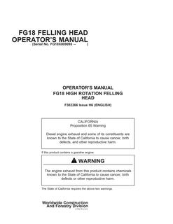 John Deere FG18 Felling head Operator manual F382266 — actual manual cover