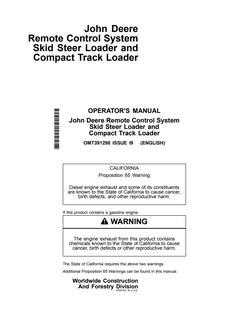John Deere For skid steer loaders and compact track loaders Remote control system Operator's manual OMT391298 — actual manual cover