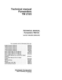 John Deere Forwarders Forwarder Technical Manual TM2123 — actual manual cover