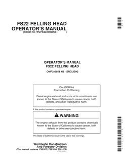 John Deere FS22 Felling head Operator manual OMF382858 — actual manual cover