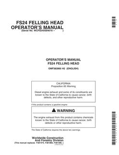 John Deere FS24 Felling head Operator manual OMF382860 — actual manual cover