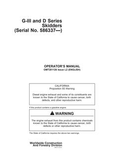 John Deere G-III; D Series Skidder Operator manual OMT201126 — actual manual cover
