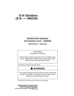 John Deere G-III Skidder Operator's manual OMT187598 — actual manual cover